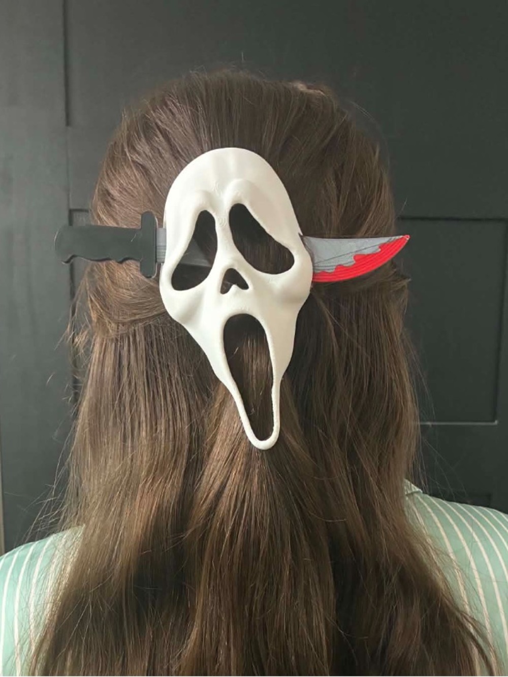 Kids Halloween Ghost Face Hair Clip with Knife Accent - White and Red